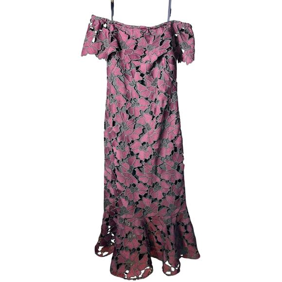 Shoshana Raven Floral Lace Long Evening Gown Black/Auberge 2p - Picture 1 of 4